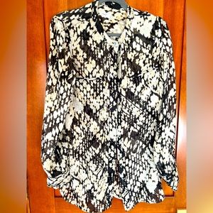 Women's Vince Button Up Black & Cream Long Sleeve 100% Silk Size 12